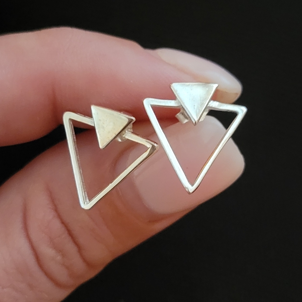 Silver Geometric Triangle Earrings